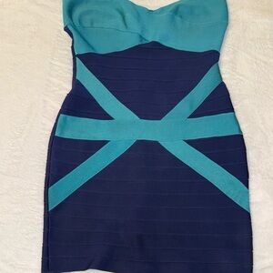 Elegant Blue and Teal Strapless Dress